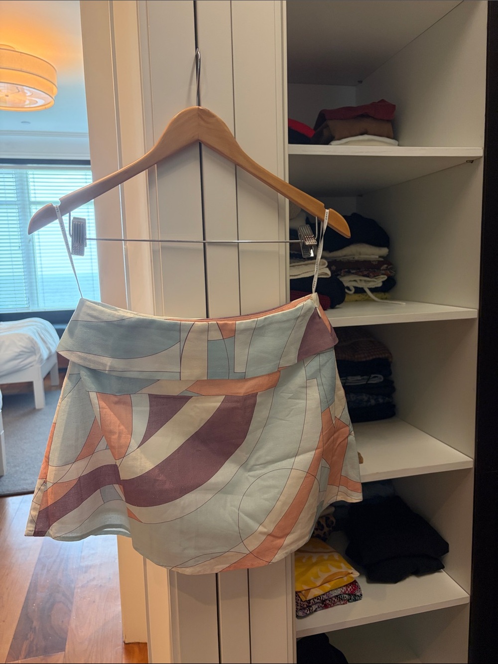 SABO NEVER WORN Abstract Print Mini Skirt in Pastel Blue and Peach PUCCI look